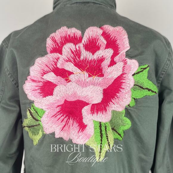 Rare Vintage Floral Embroidered Back Green Utility Jacket ASO Lorelai Gilmore - Picture 5 of 7